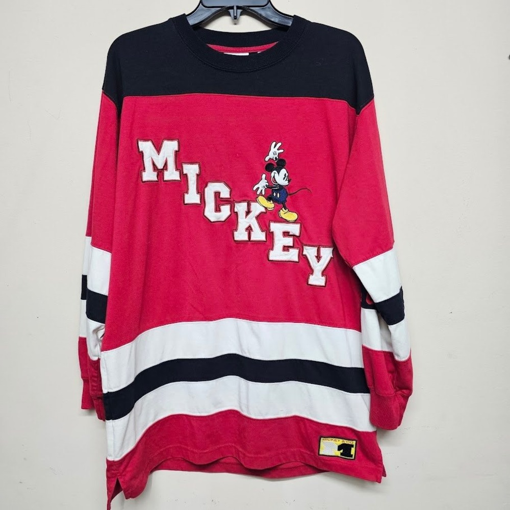 Mickey & Co‎ Disney Colorblock Long Sleeve Shirt Red Black White Size L